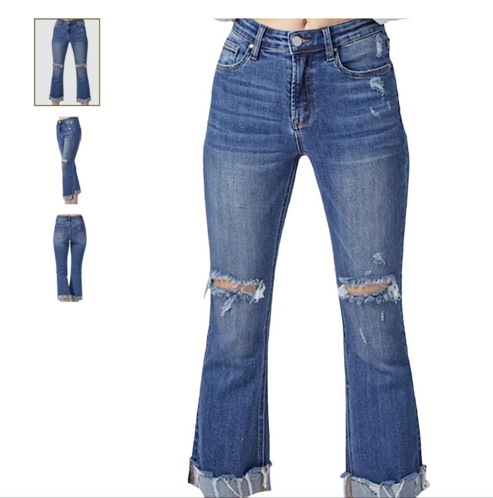 Nwot. Risen Medium Distrssed Ankle Bootcut Cuffed… - image 1